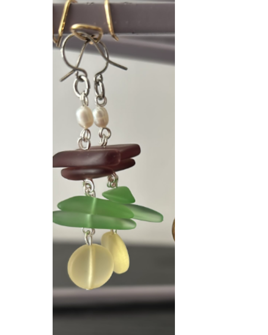 Trio and Pearl Sea Glass Earrings