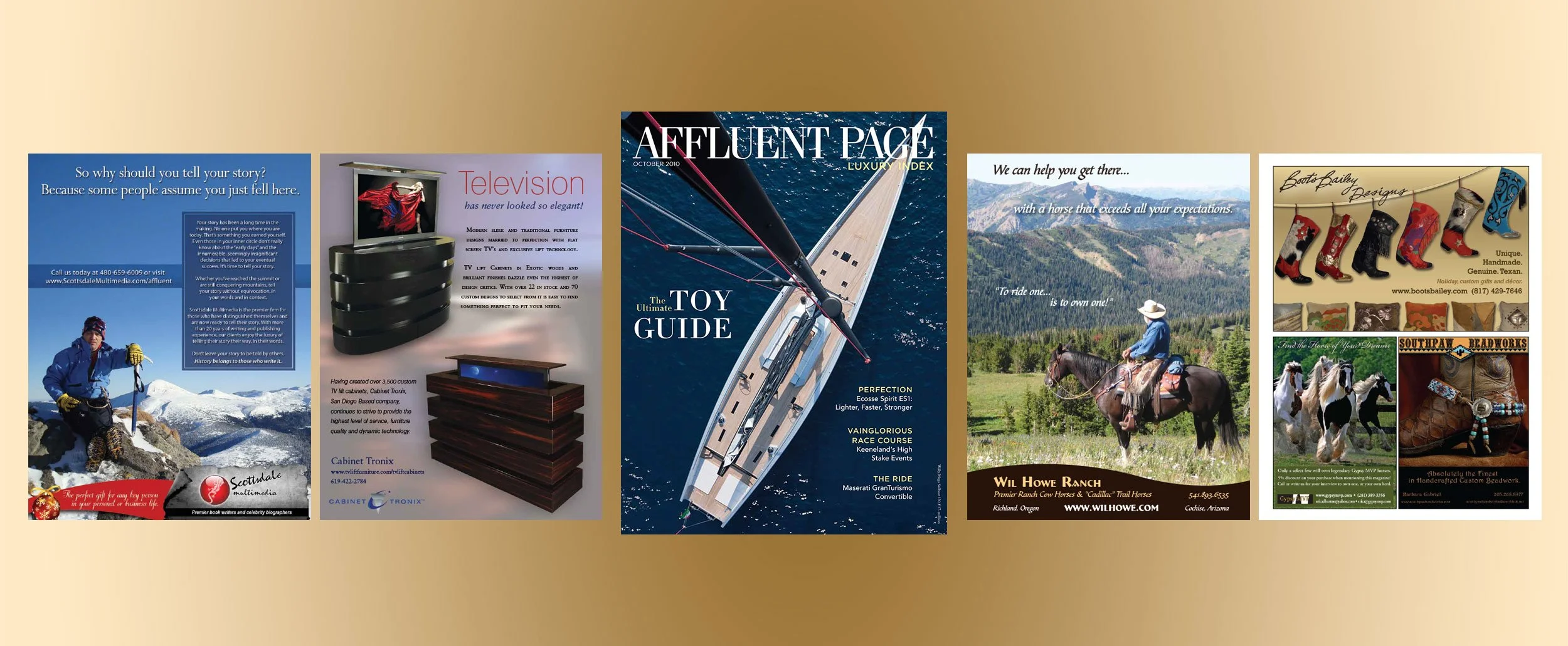 Affluent Page Luxury Index (APLI) Magazine Full Page and Fractional Ads for Various Clients