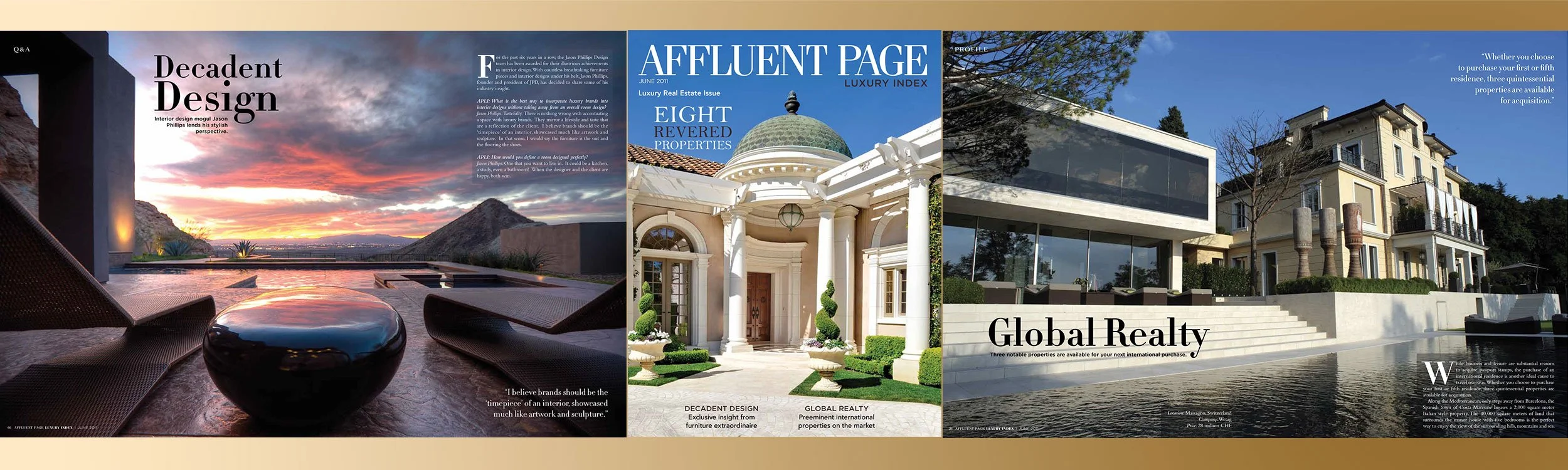 Affluent Page Luxury Index (APLI) Magazine June 2011 Cover and Editorial Spreads