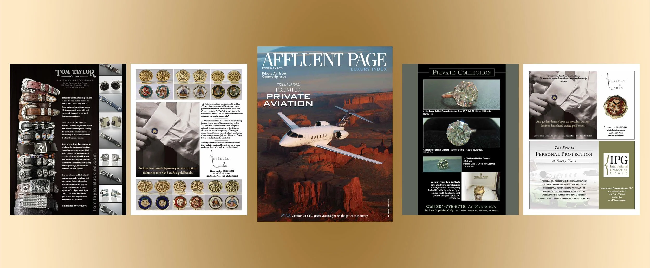 Affluent Page Luxury Index (APLI) Magazine Full Page and Fractional Ads for Various Clients