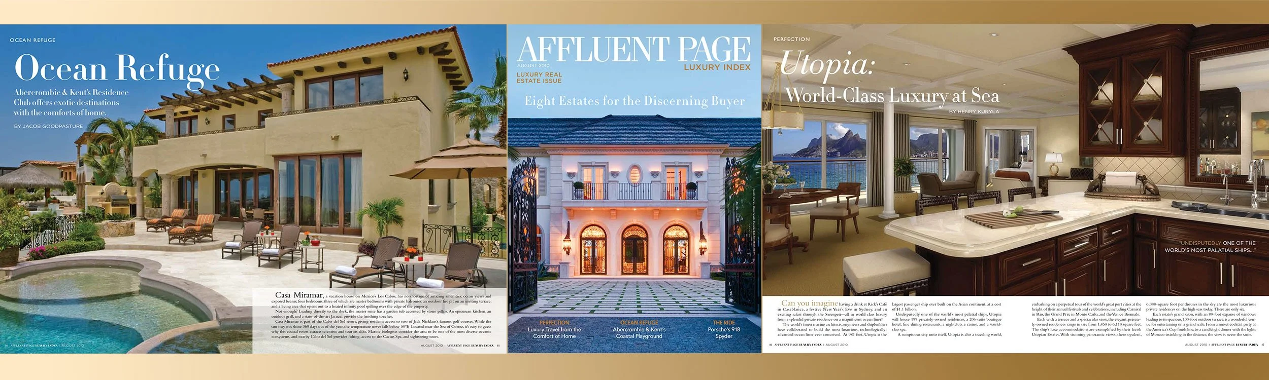 Affluent Page Luxury Index (APLI) Magazine August 2010 Cover and Editorial Spreads
