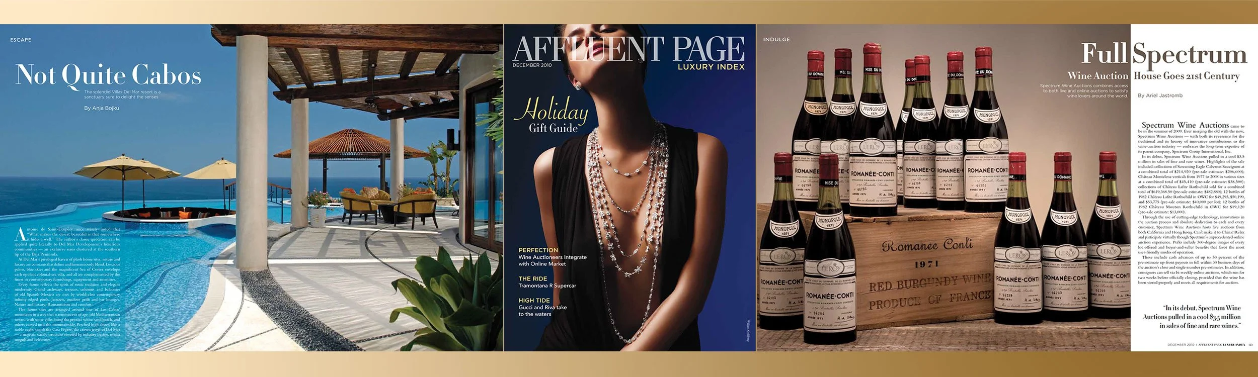 Affluent Page Luxury Index (APLI) Magazine December 2010 Cover and Editorial Spreads