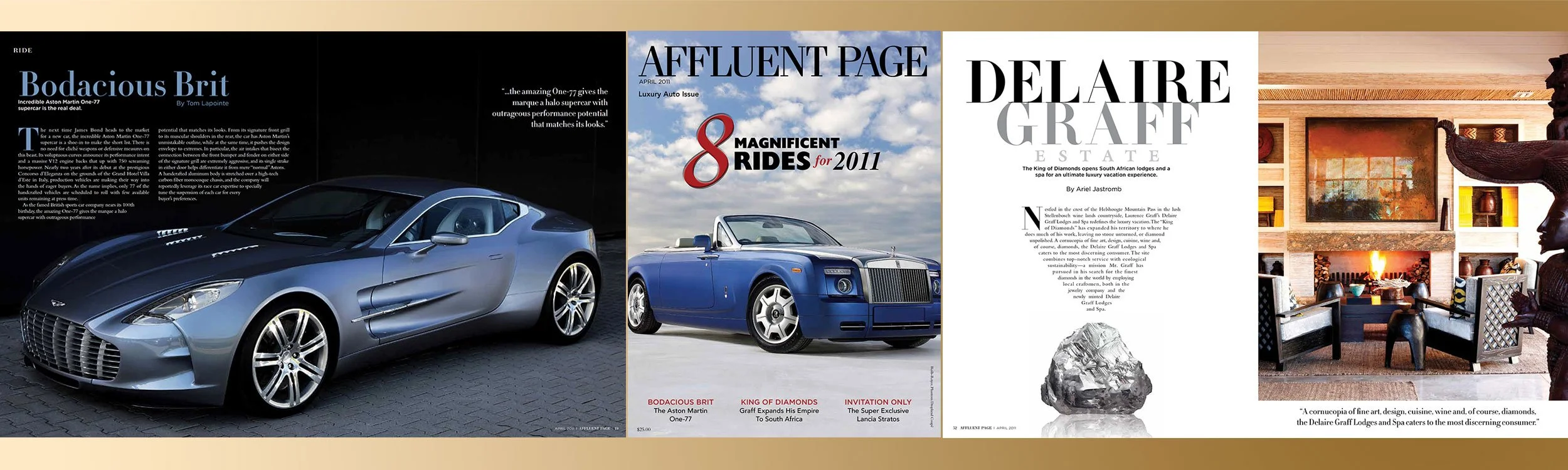 Affluent Page Luxury Index (APLI) Magazine April 2011 Cover and Editorial Spreads