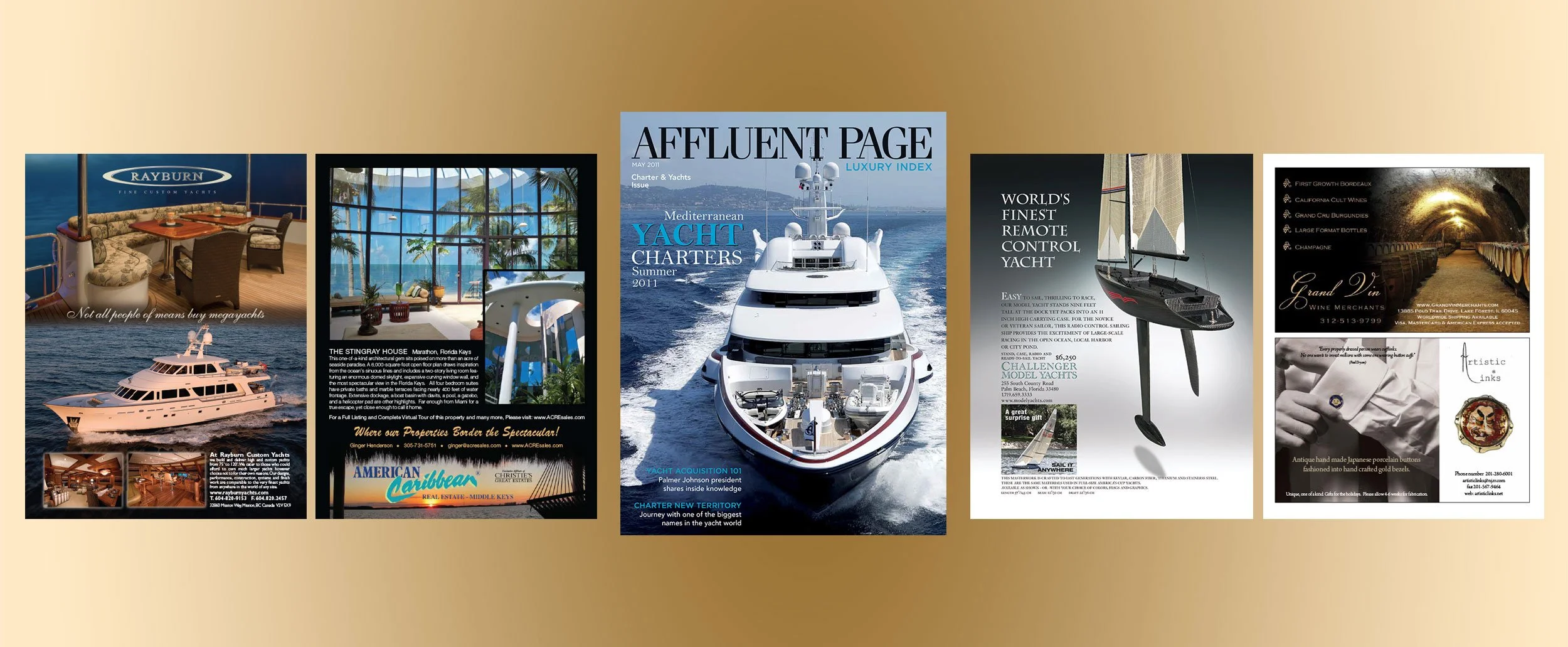 Affluent Page Luxury Index (APLI) Magazine Full Page and Fractional Ads for Various Clients