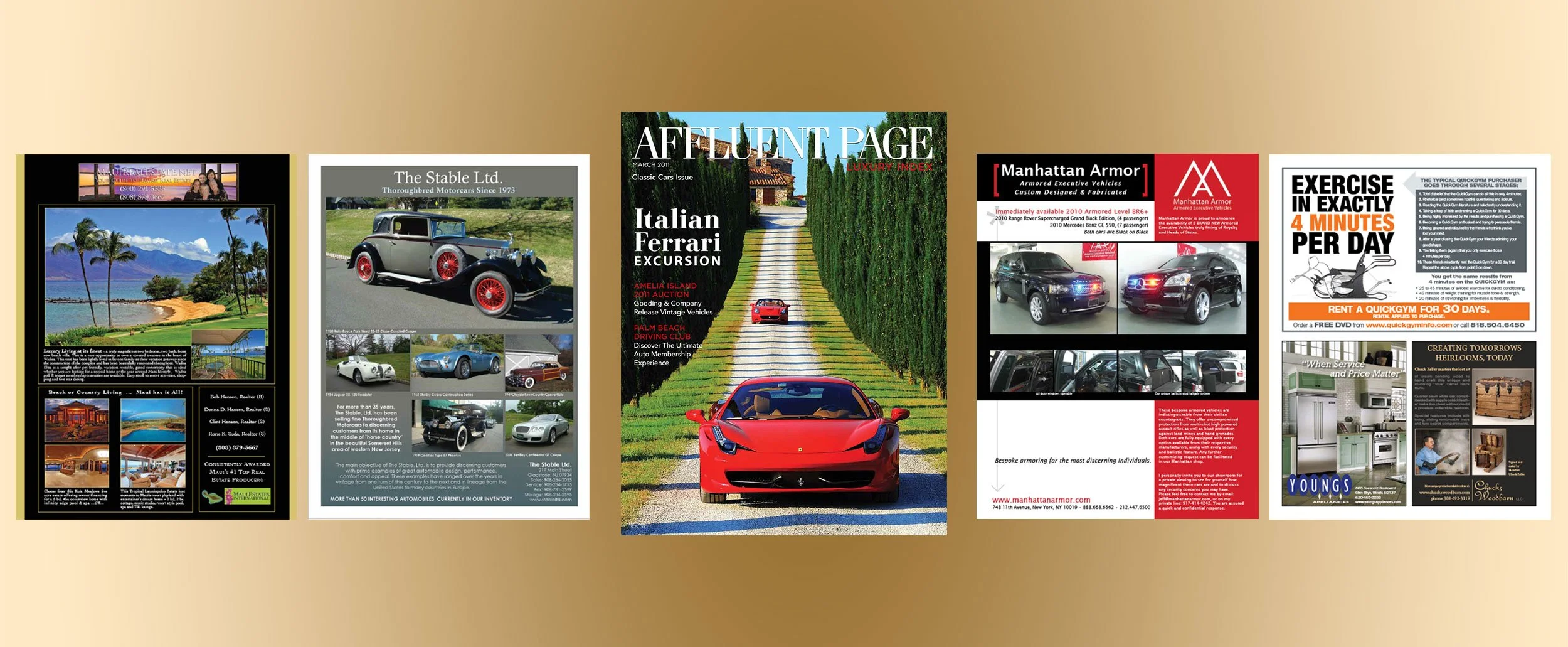 Affluent Page Luxury Index (APLI) Magazine Full Page and Fractional Ads for Various Clients