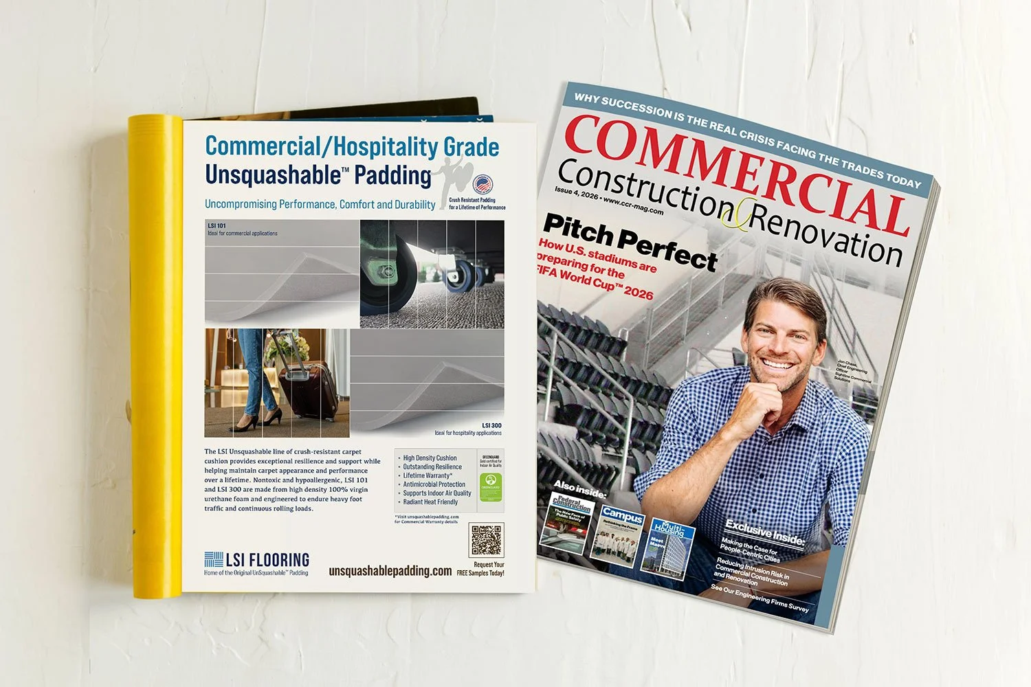 As Seen In Commercial Construction & Renovation Magazine - LSI Flooring Unsquashable Padding Ad