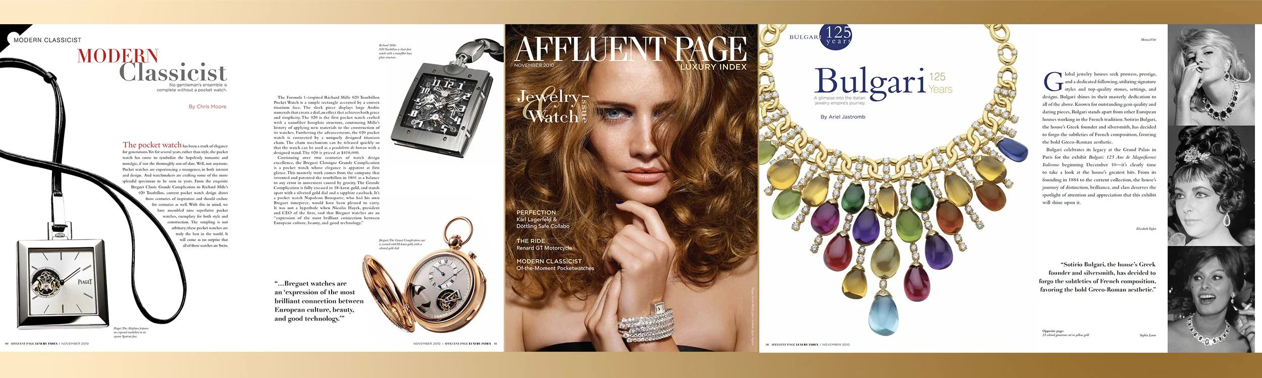 Affluent Page Luxury Index (APLI) Magazine November 2010 Cover and Editorial Spreads