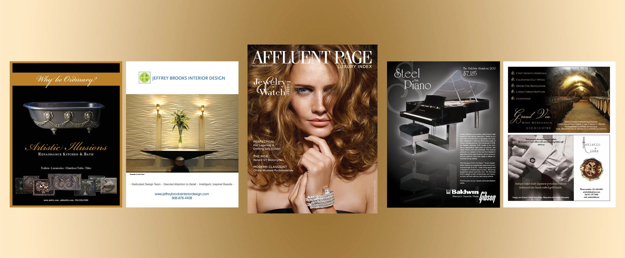 Affluent Page Luxury Index (APLI) Magazine Full Page and Fractional Ads for Various Clients