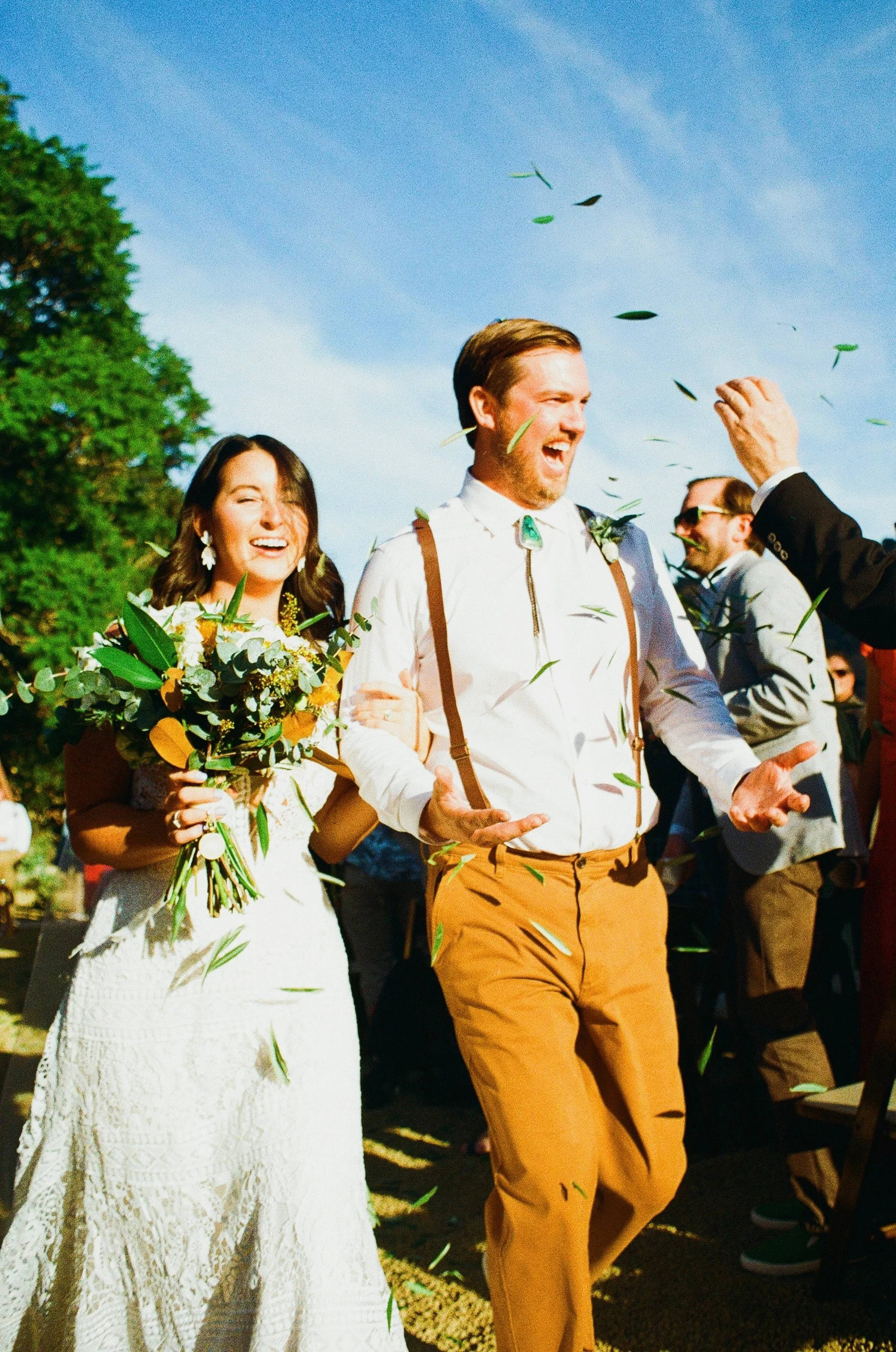 Morgen + Phil, post nuptial with olive leaf confetti