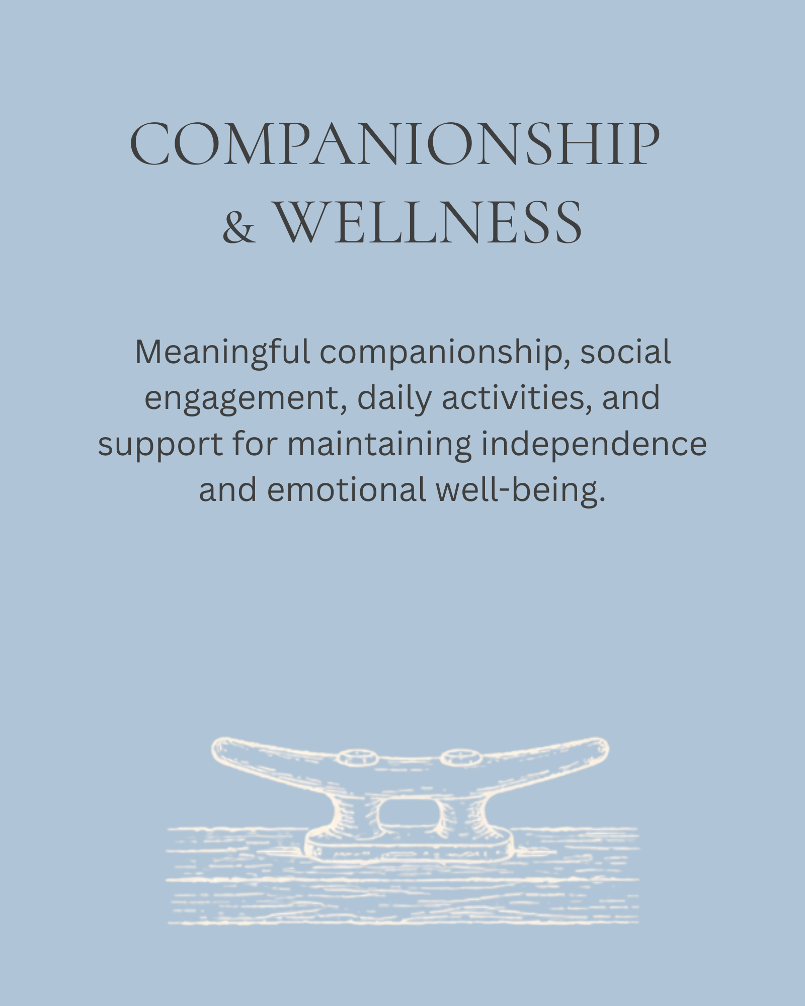 Companion care and wellness services providing social engagement, meaningful connection, transportation assistance, and support for independent living.