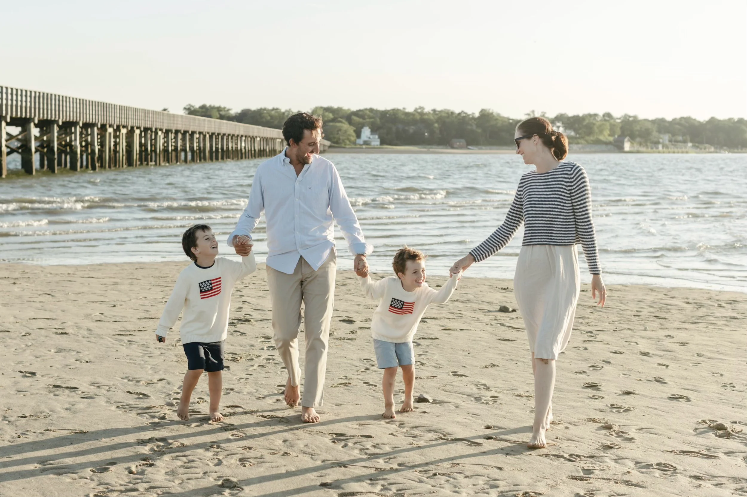 Sam Mamary and his family on Duxbury Beach, reflecting the family-led and community-focused values behind Snug Harbor Home Care.