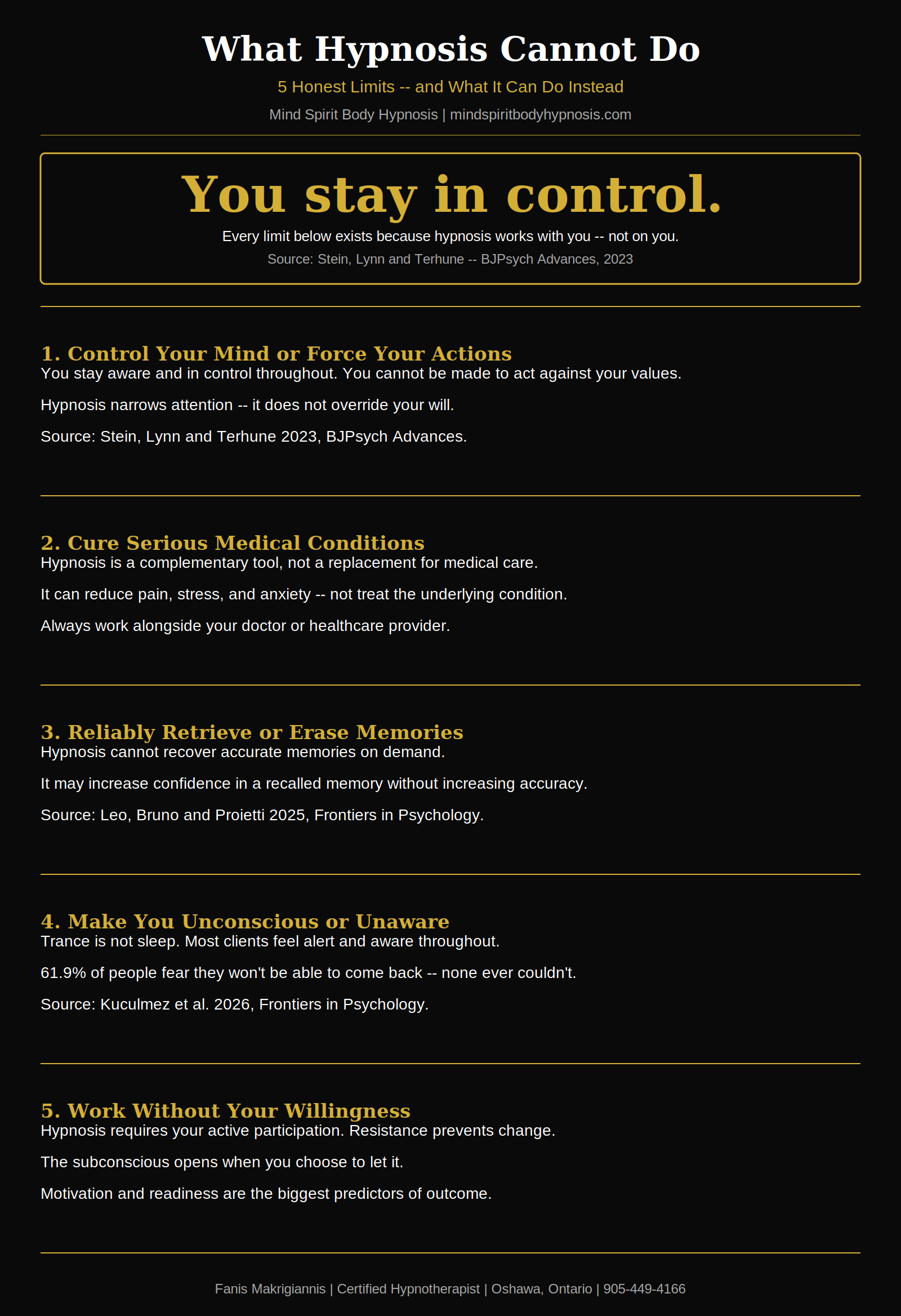 Infographic what hypnosis cannot do