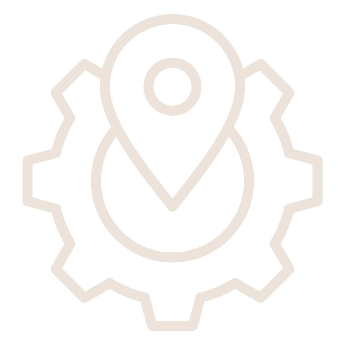 Gear icon with a location pin inside, symbolizing location or tracking services.