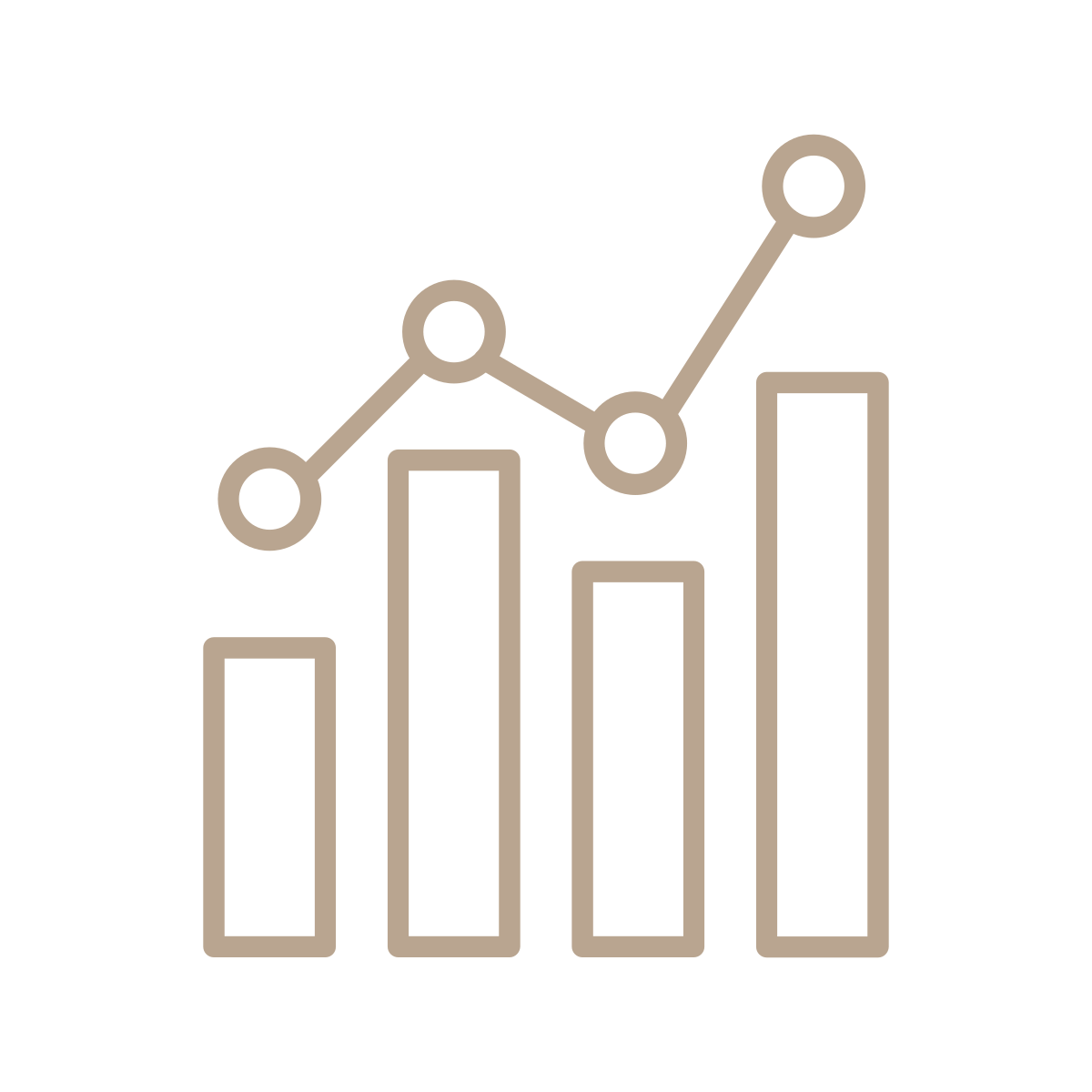 Icon of a bar chart with four vertical bars and a line graph overlay showing data points connected by a line.