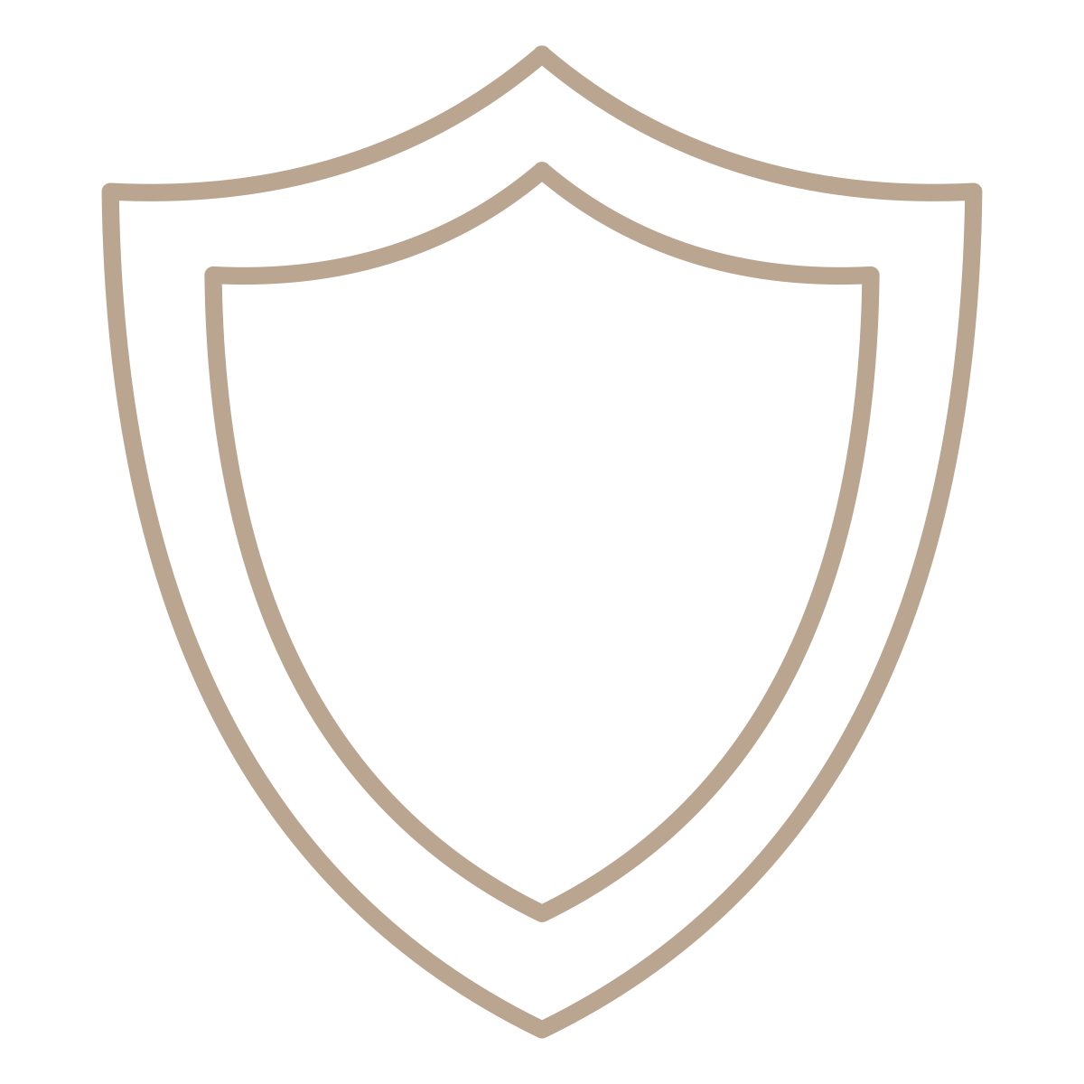 Outline of a shield with an inner and outer border on a black background.