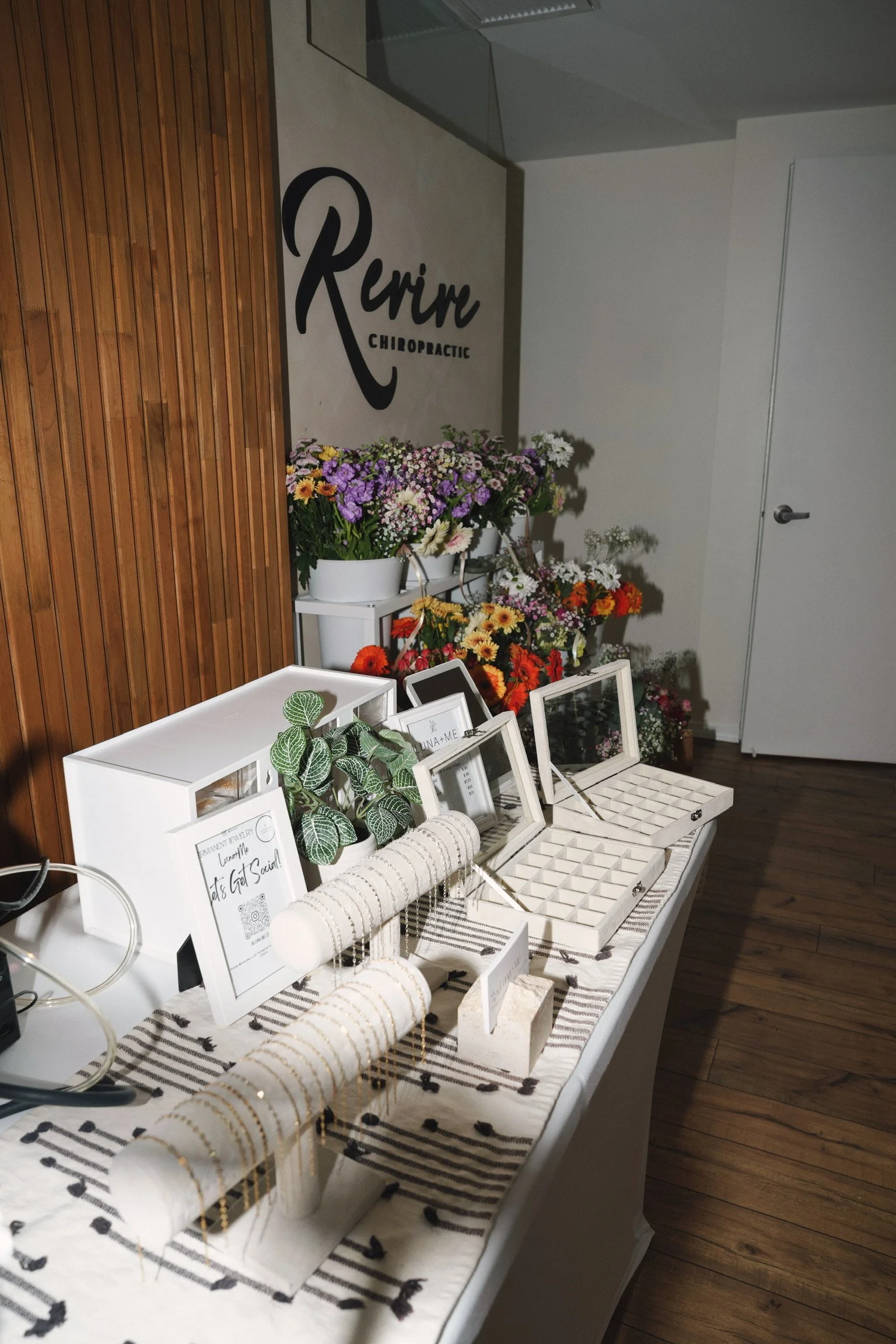 Floral arranging station set up for a private event at Revive, Point Loma