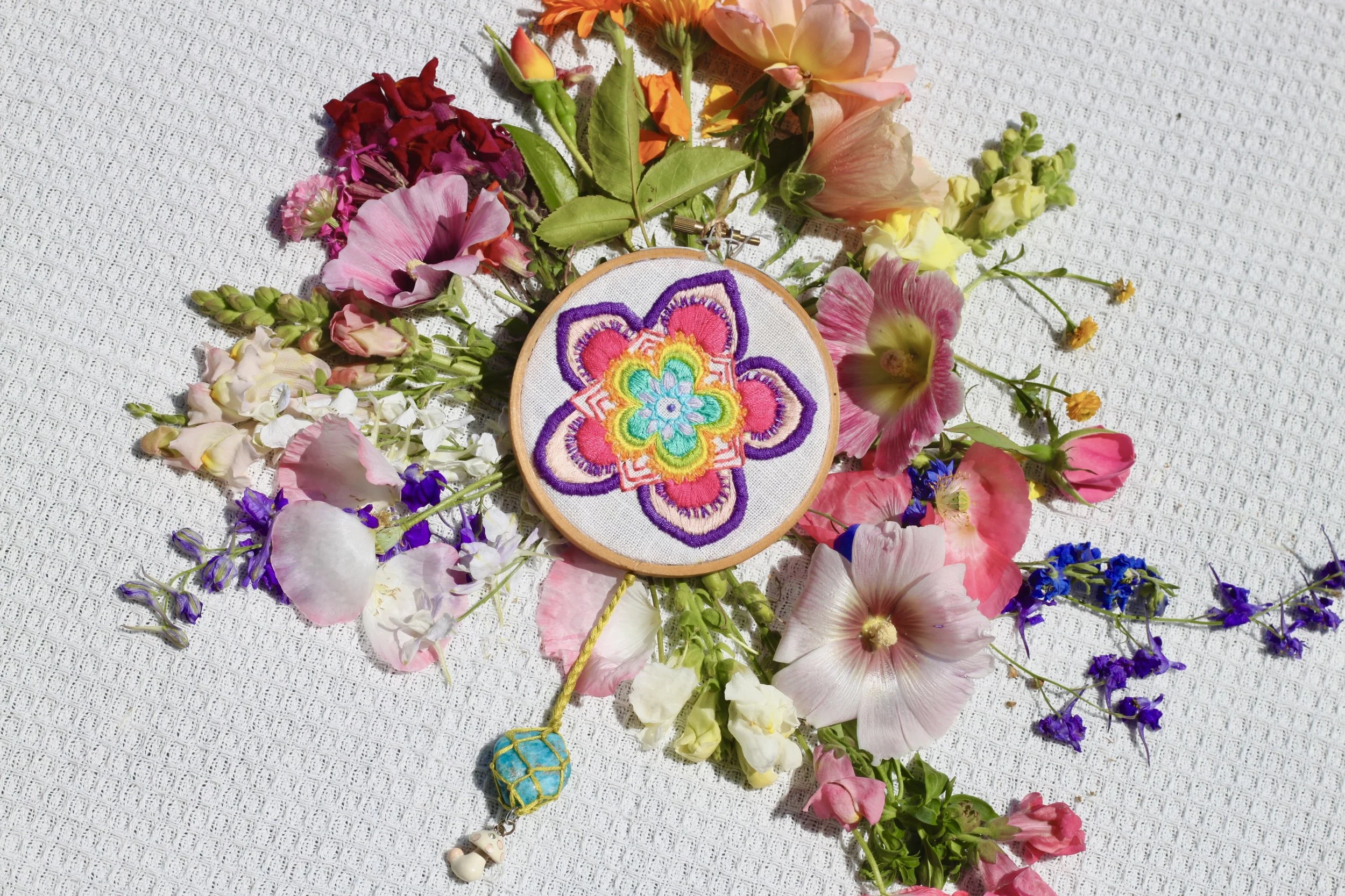 Vibrant Mandala Embroidered Hoop Art