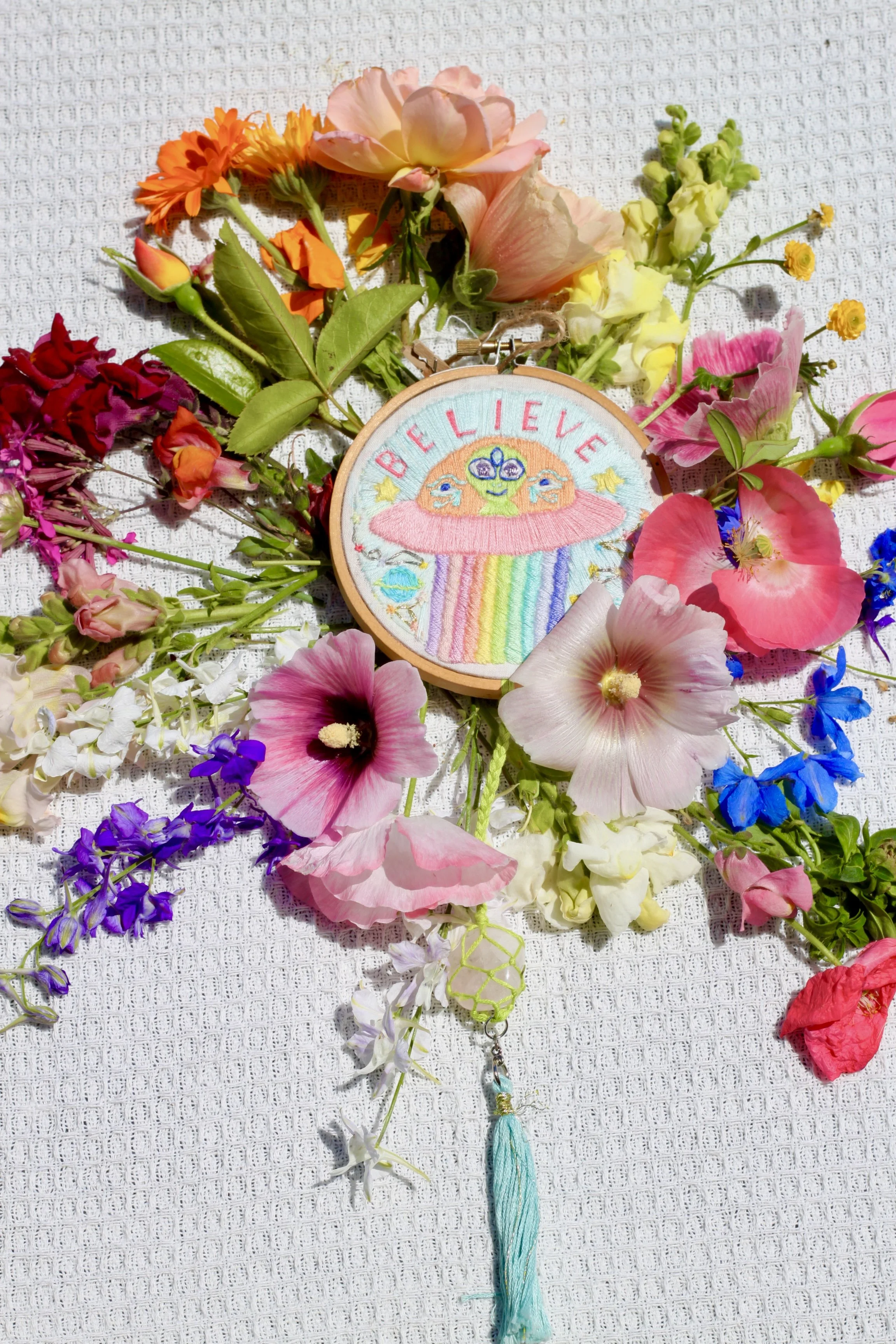 Believe Pastel UFO Embroidery Hoop Art