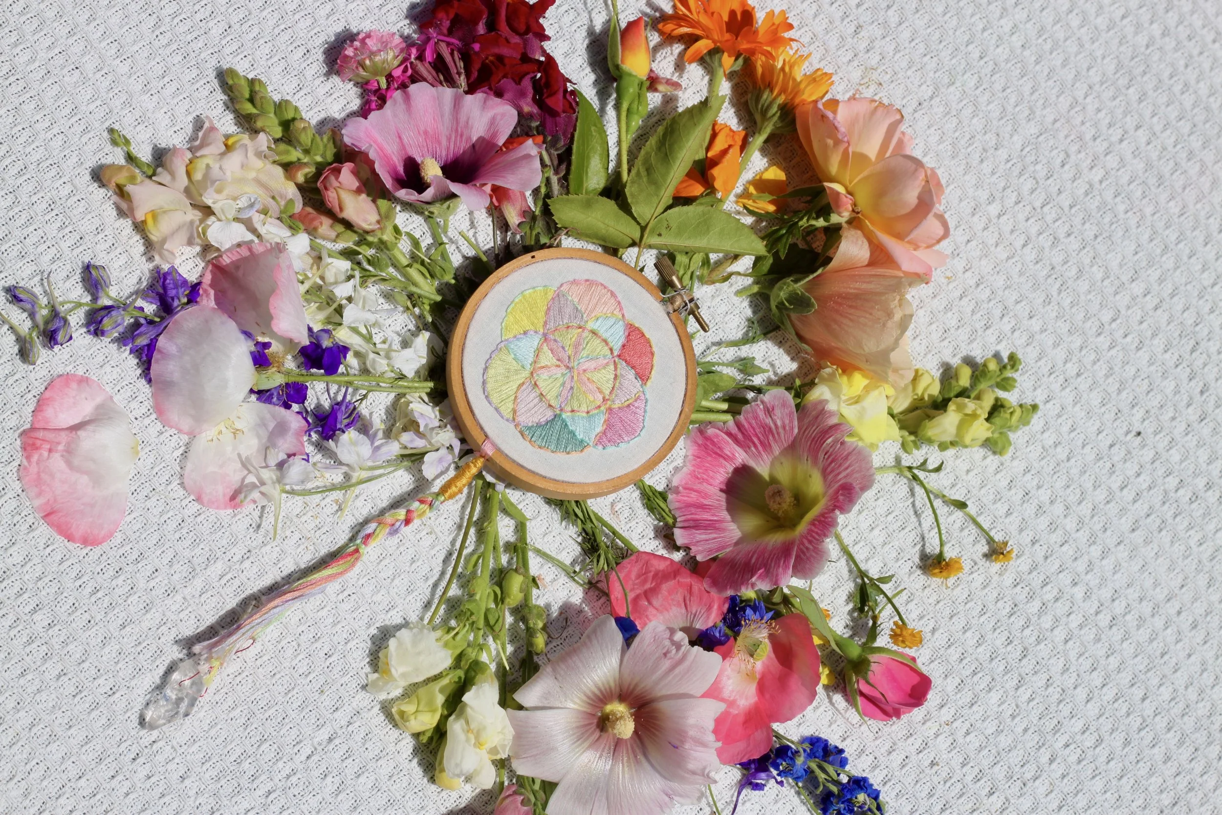 Pastel Flower of Life Embroidery Hoop Art