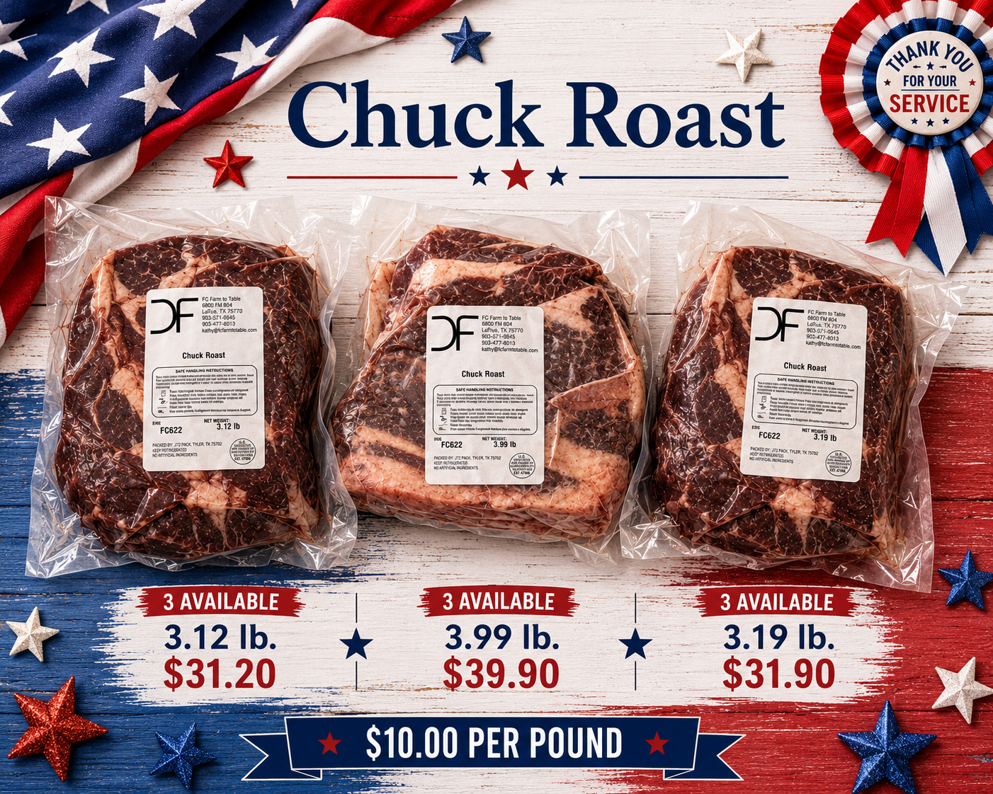 Chuck Roast -$6.99 per pound