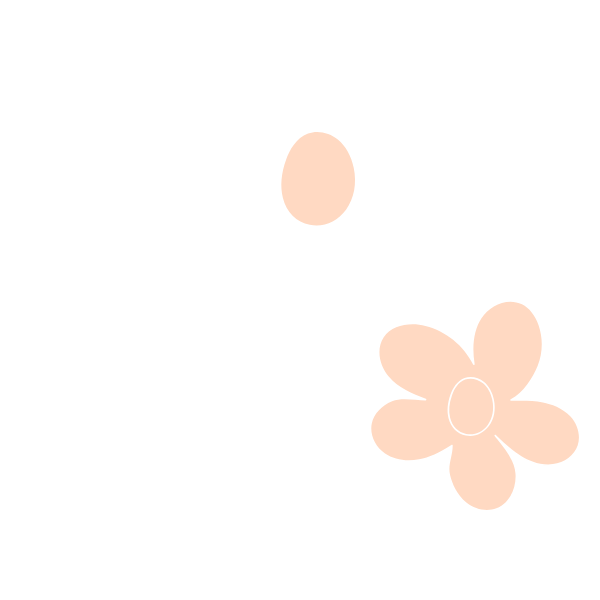 Two illustrated flowers, one white with a beige center and one light pink with a beige center, on a black background.