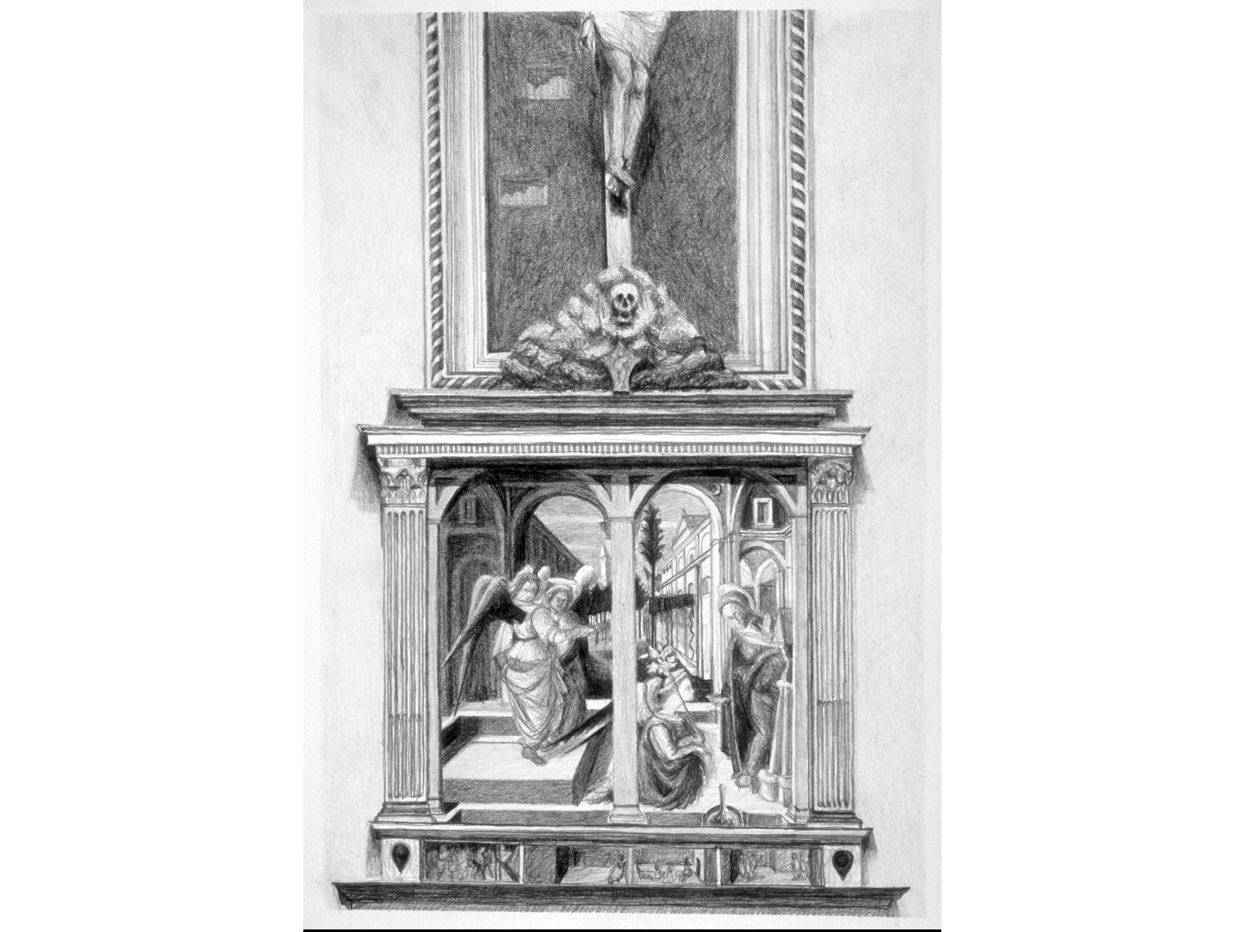 Annunciation by Fra Fillipo Lippis, San Lorenzo, pencil on paper, 9 x 13 inches