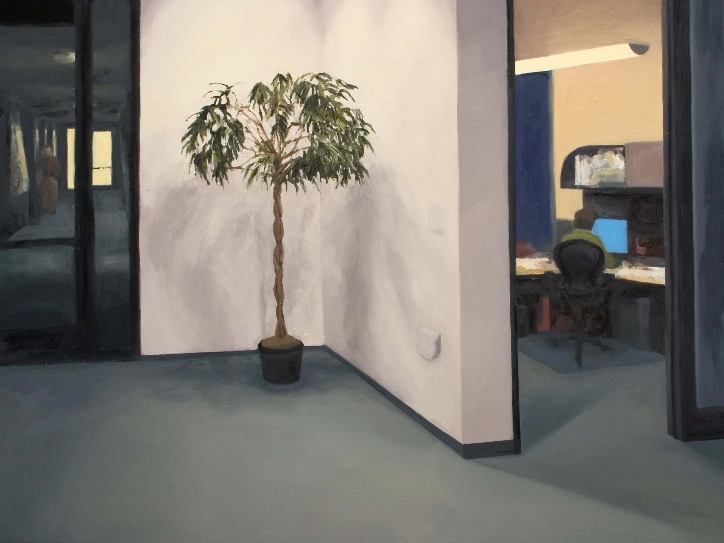 San Jose office at night, oil on canvas, 32 x 24 inches