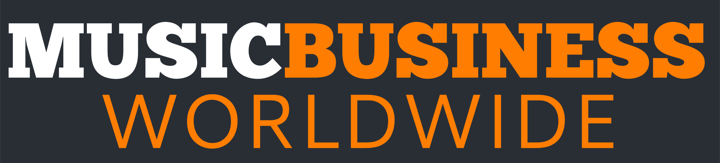 Text graphic with the words "Music Business Worldwide" in bold white and orange letters on a dark background.