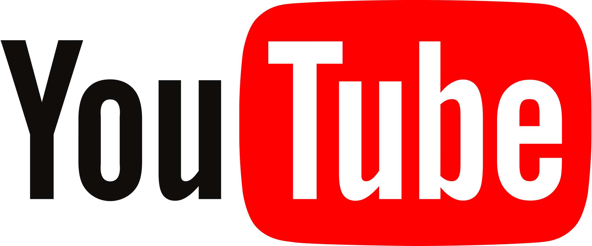 YouTube logo with black text and a red play button background.
