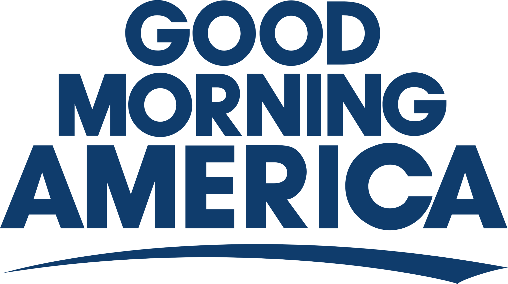 Text graphic with the words 'Good Morning America' in bold blue letters, with a curved underline beneath the words.