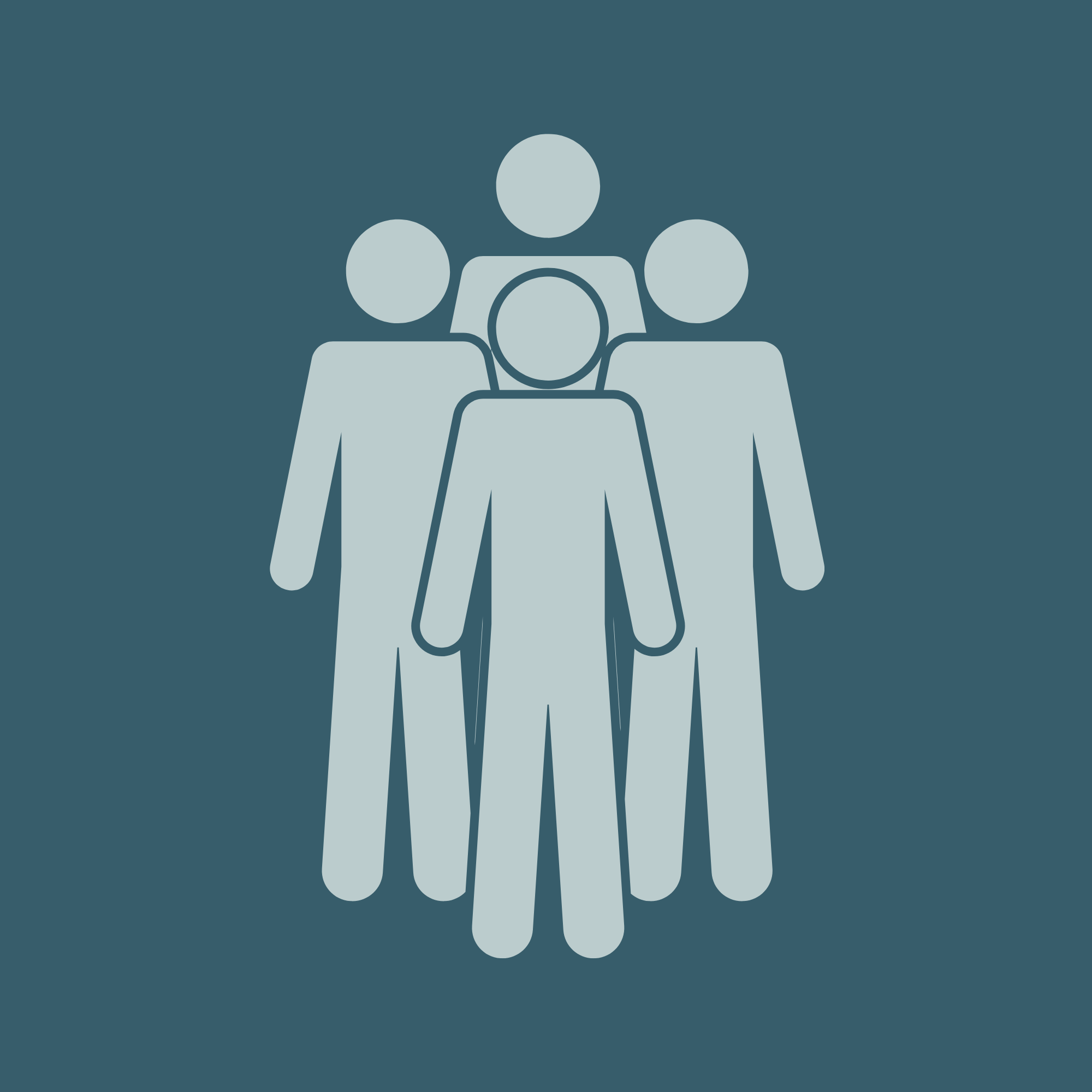 Simple illustration of five stylized human figures standing together in a group.