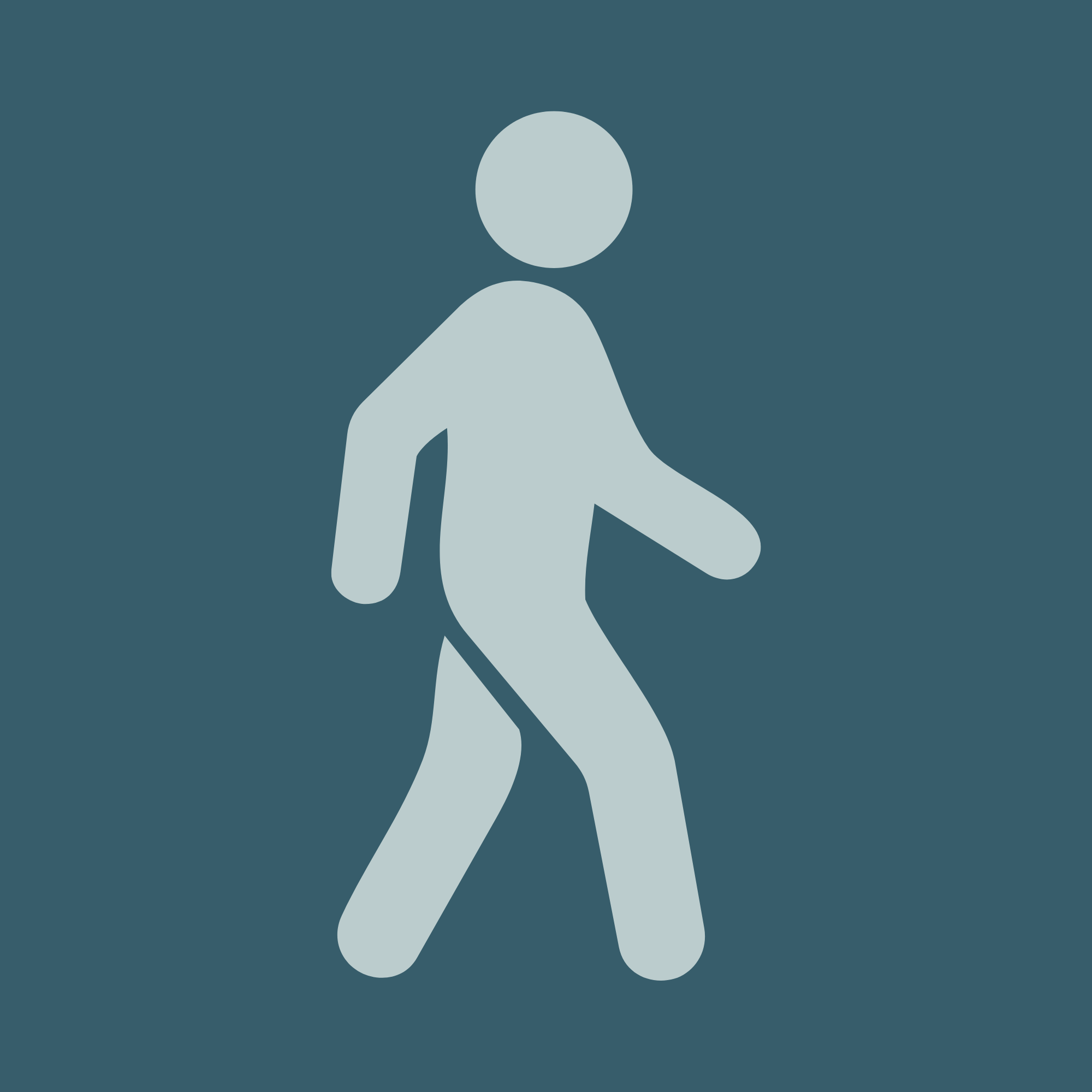 Silhouette of a person walking or running on a dark background.