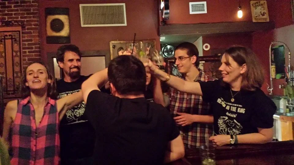 (Part of) the cast of King of Crows II: Return of the King celebrate at the Snug (rip!)