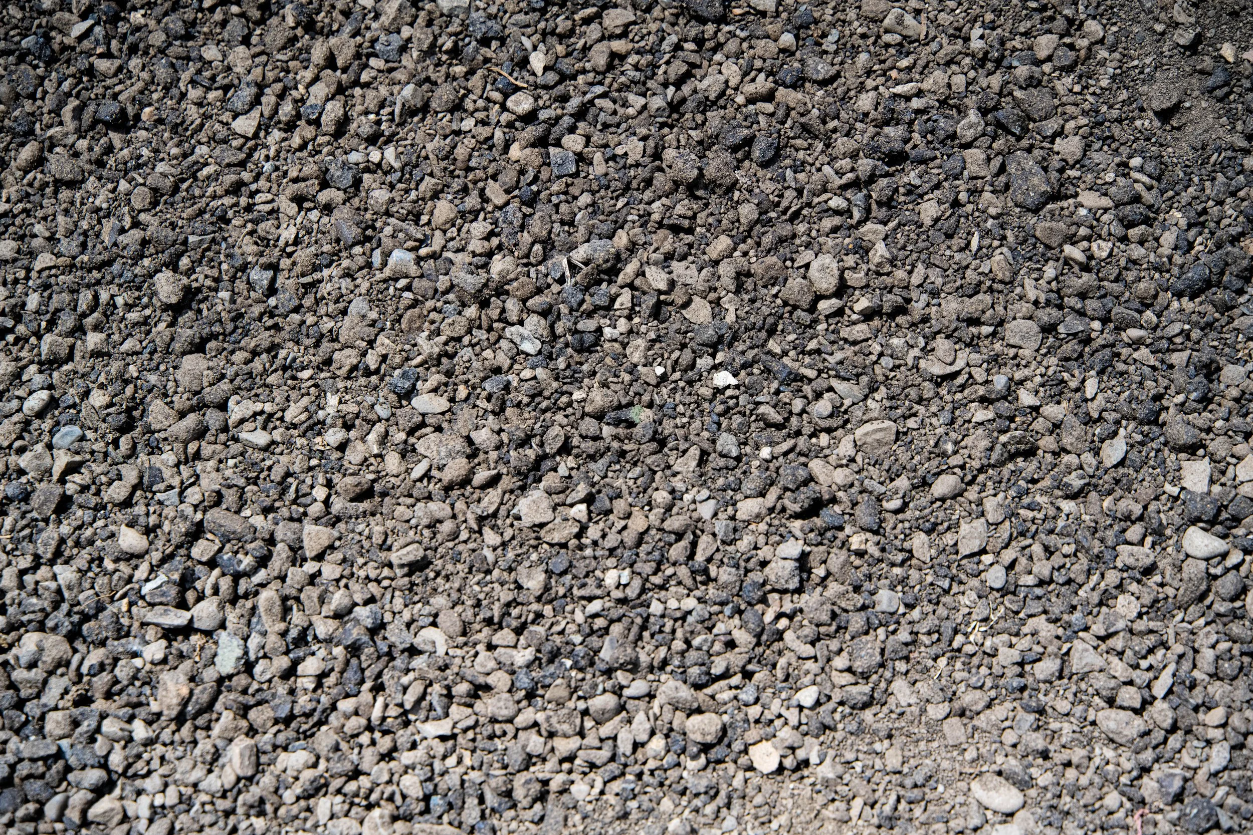 Close-up view of gravelly dirt surface with various small rocks and pebbles.