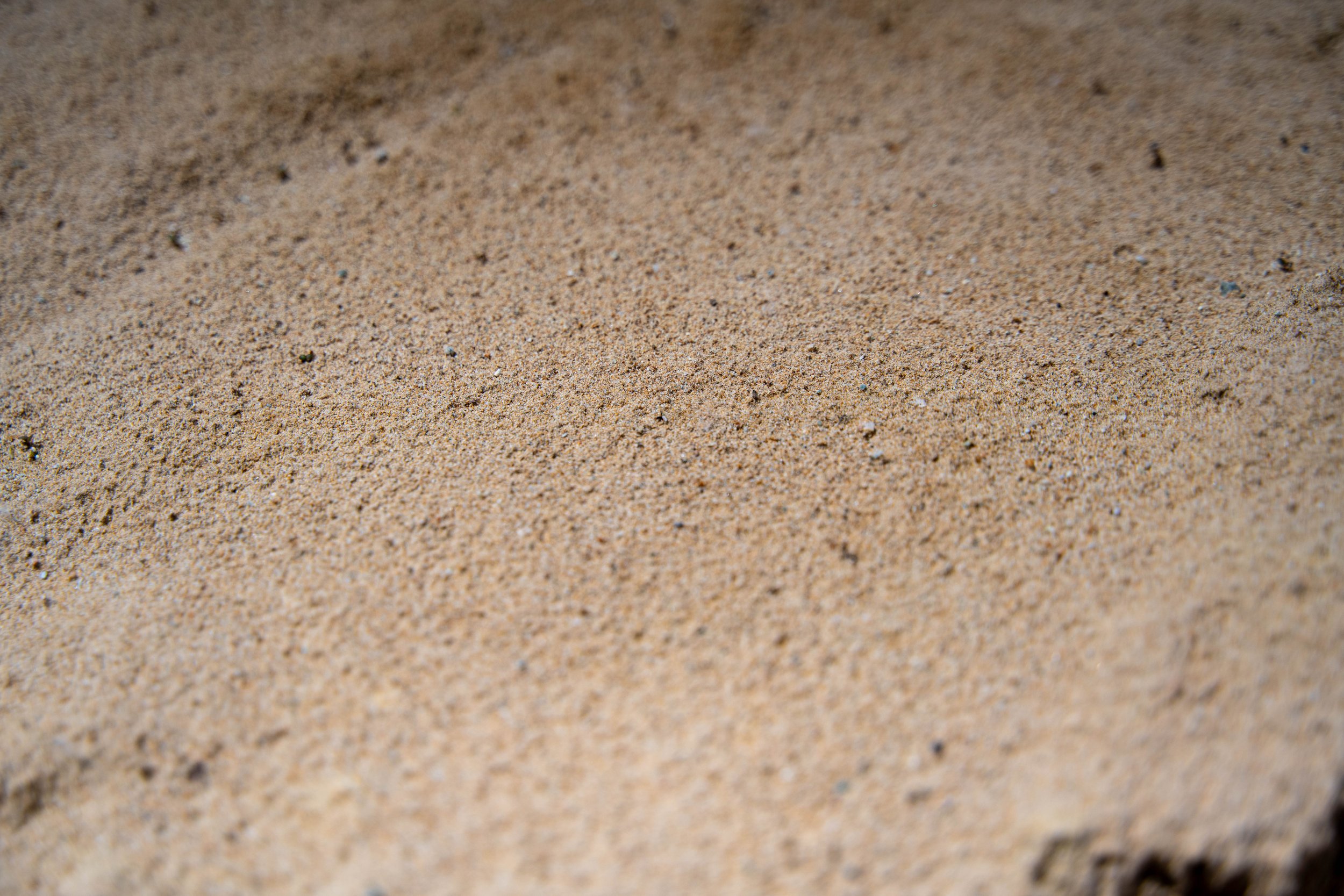Close-up of a sandy surface with small grains and pebbles.