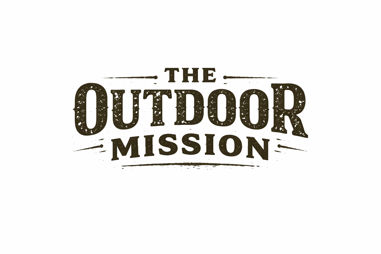 Logo with the text 'The Outdoor Mission' in a vintage, distressed font.