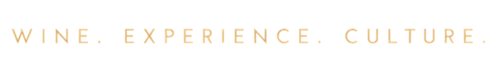 Text displaying 'WINE. EXPERIENCE. CULTURE.' in tan font on a black background.