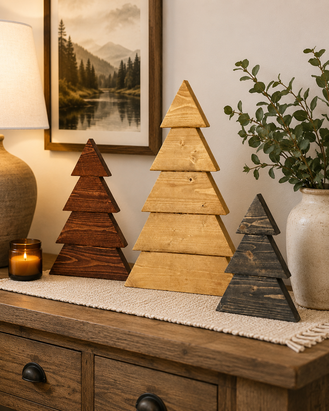 Handcrafted Wooden Christmas Tree Set | Rustic Farmhouse Holiday Decor