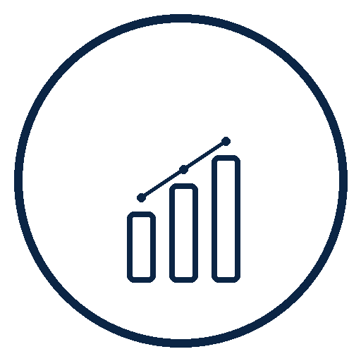 Bar chart with increasing trend inside a circle, suggesting growth or progress.