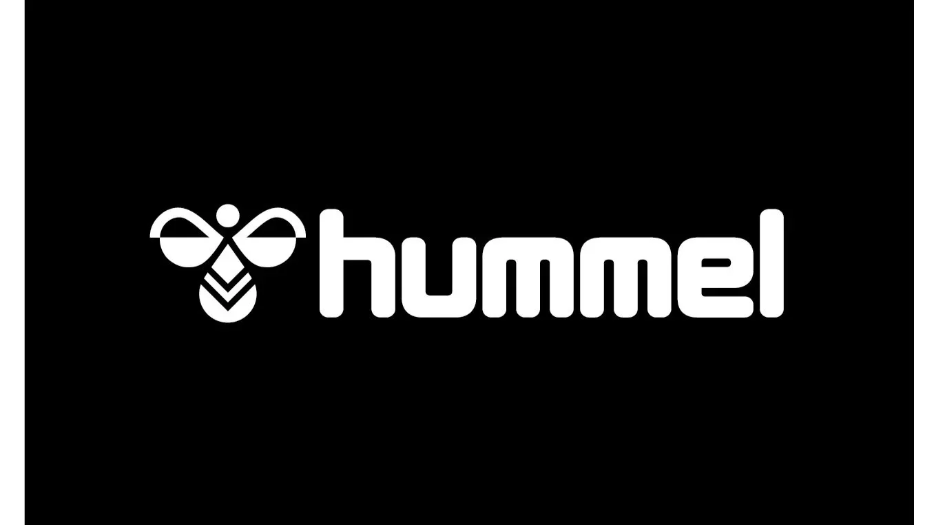 The Hummel logo featuring a stylized bee icon and the word 'hummel' in lowercase letters on a black background.