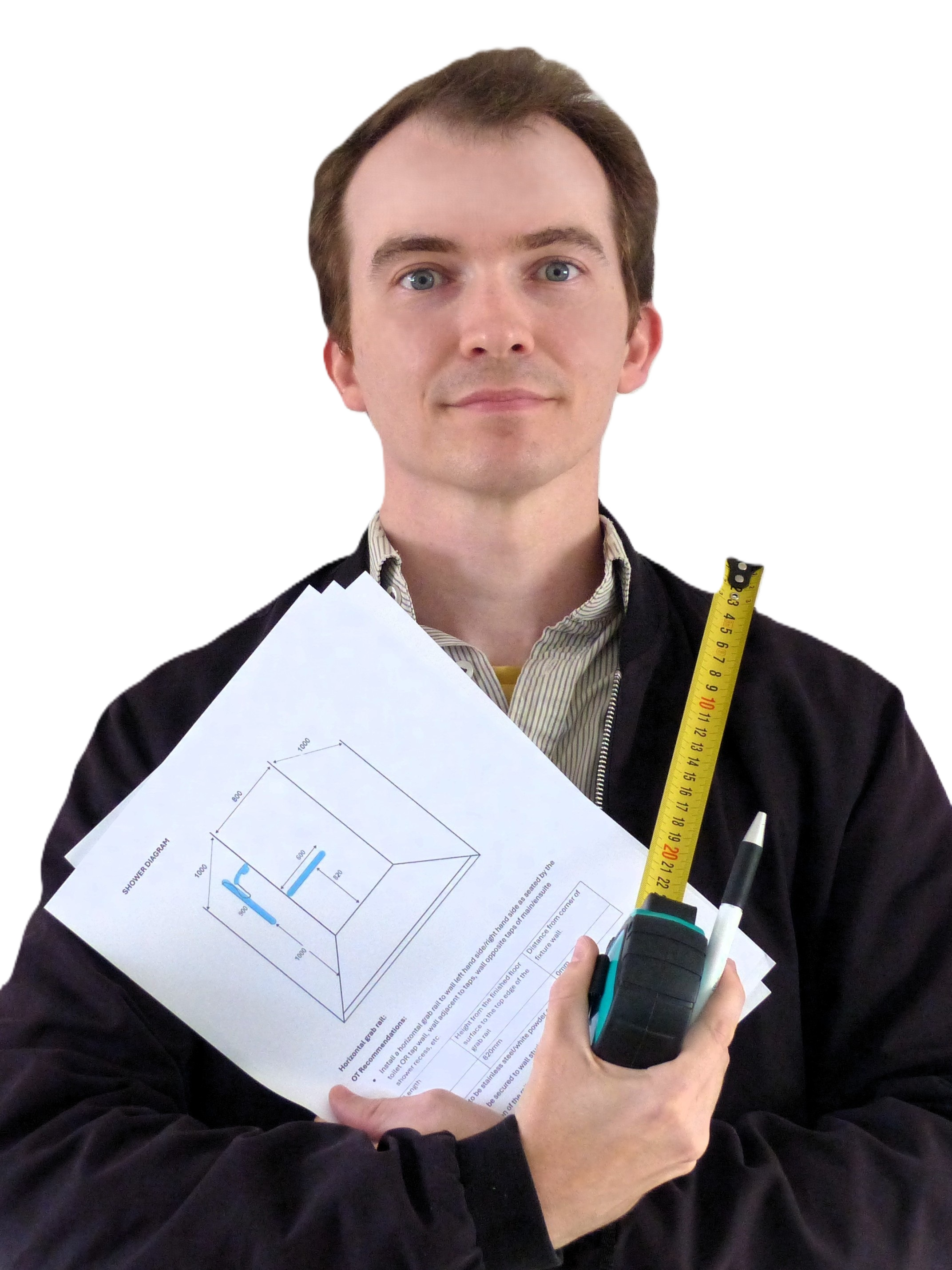 Occupational therapist holding a home modification diagram