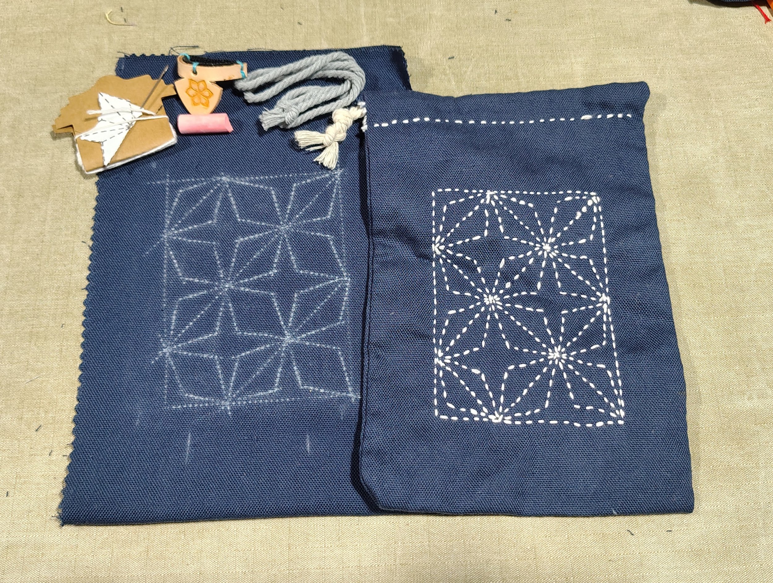 Beginner Sashiko Bag Kit - Diamond Shippo