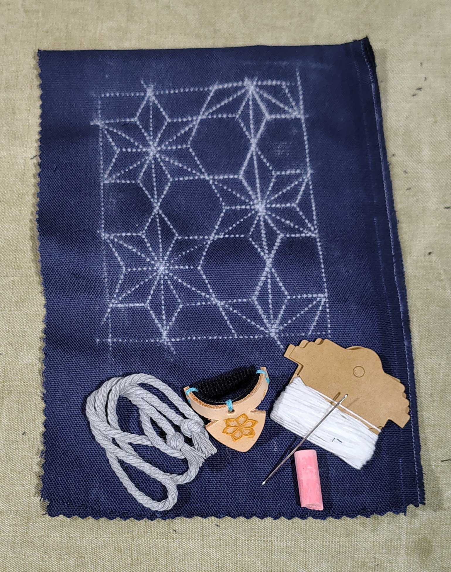 Beginner Sashiko Bag Kit - Asanoha Pattern