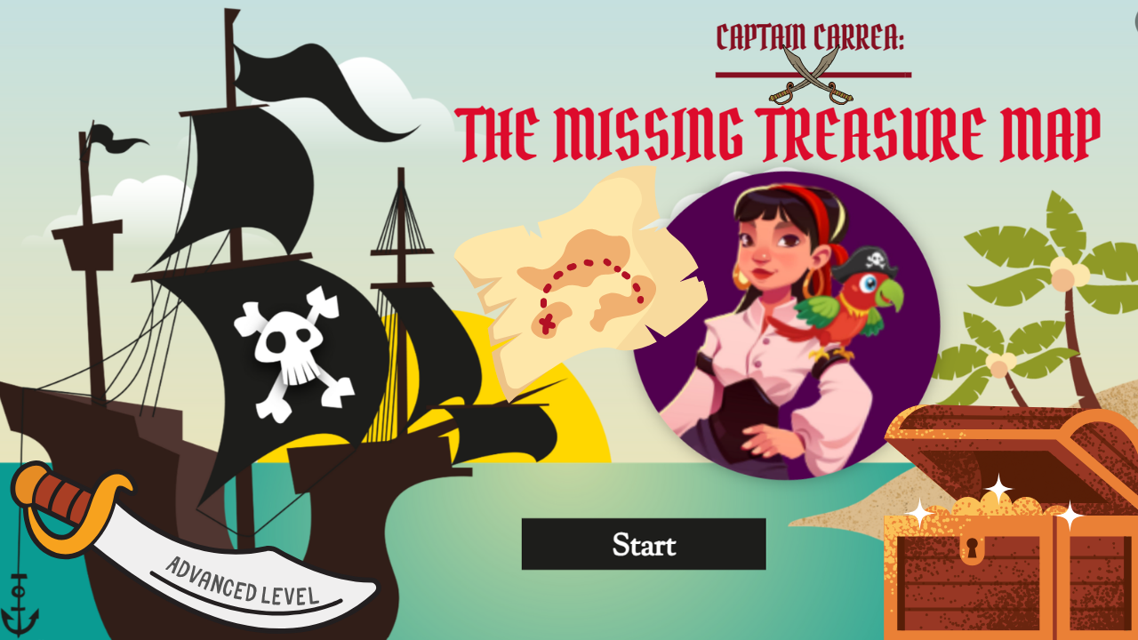 Pirate Carrea’s treasure map is missing!
She’s running through a nearby island, chasing clues, meeting strange characters, and trying to figure out what really happened.
Pay attention! Every detail could be the key. Can you remember the story and hel
