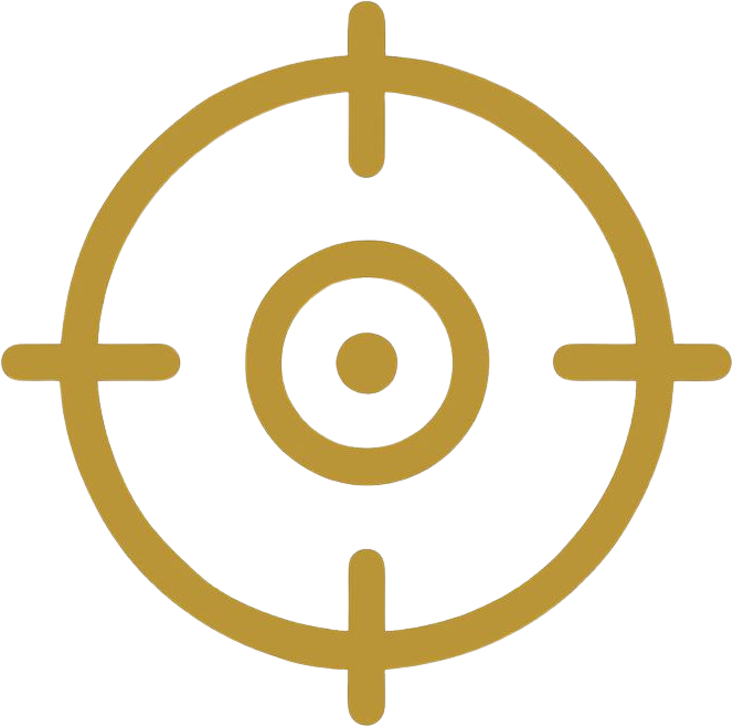 Gold-colored target symbol with concentric circles and crosshairs.