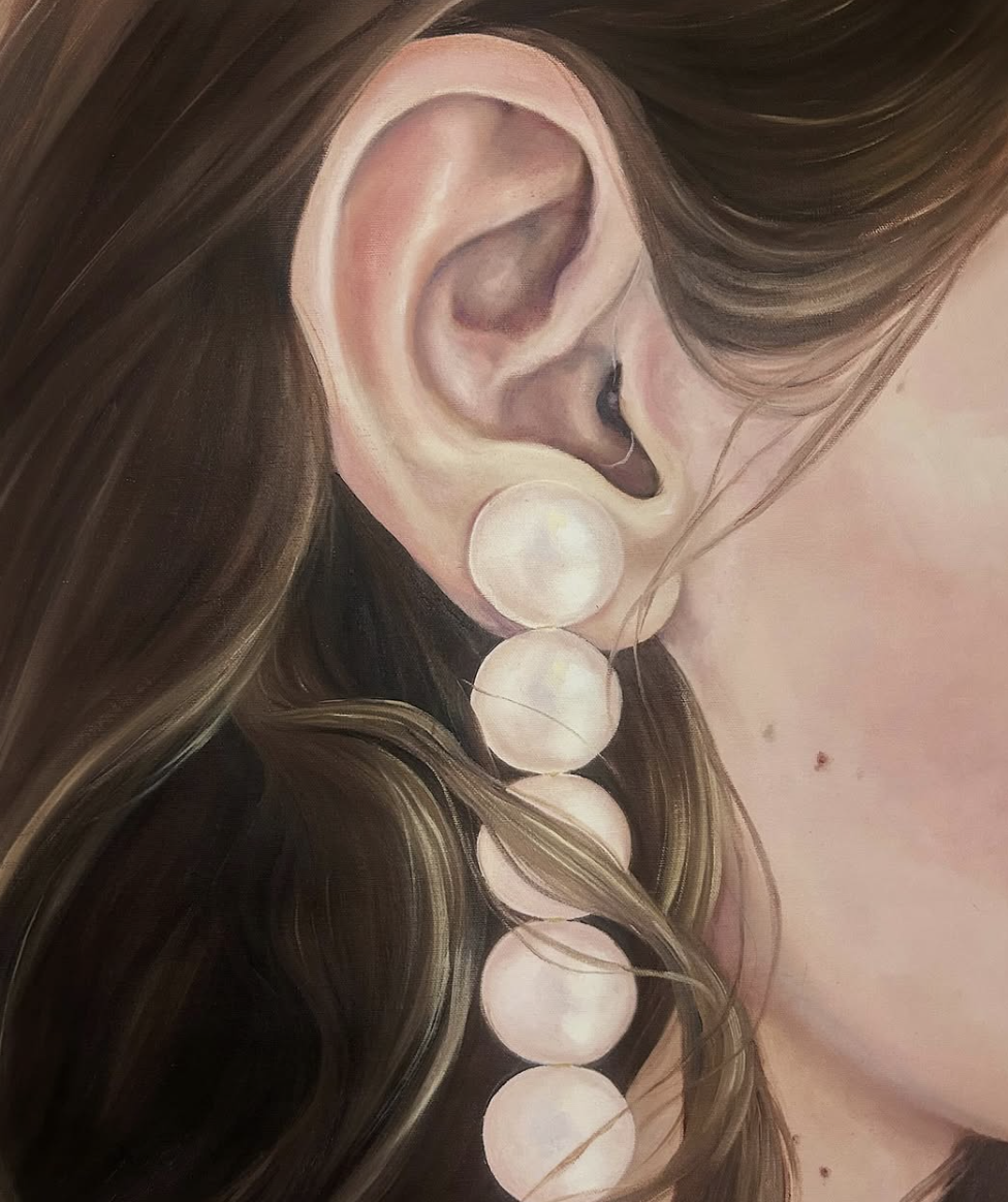 This painting was inspired by a line in Psalm 139: "My bones were not hidden from you when I was made in secret and fashioned in the depths of the earth.”  I was diagnosed with SCDS (Superior Canal Dehiscence Syndrome), a rare condition caused by a h