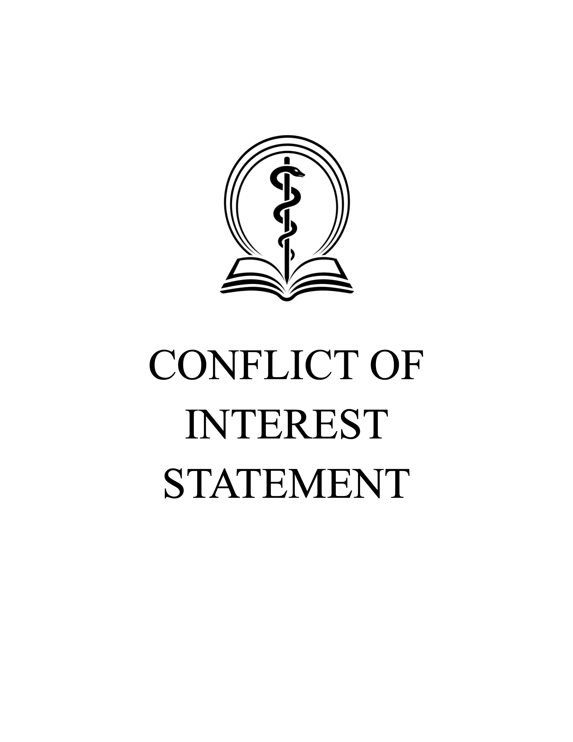 Cover page with a logo of a snake wrapped around a staff with book at the base, and the title 'Conflict of Interest Statement'.