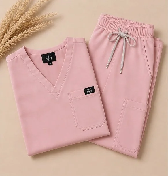 D.K.S. Signature V-Neck Scrub Set-Light Pink