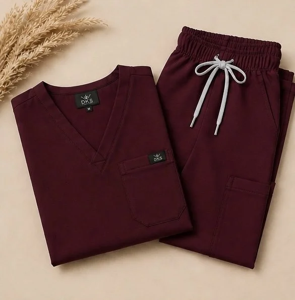 D.K.S. Signature V-Neck Scrub Set-Burgundy