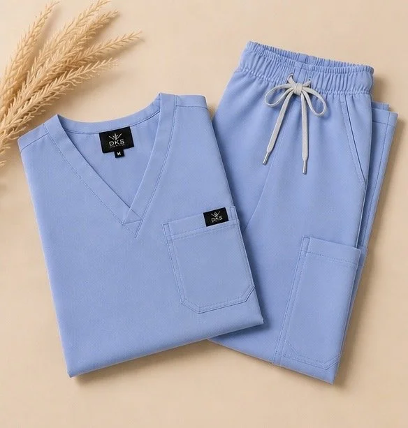 D.K.S. Signature V-Neck Scrub Set-Light Blue